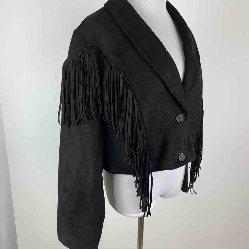 Shein Curve Black Fringe Faux Suede Jacket 4X - Picture 3 of 13